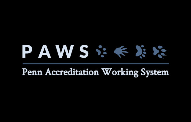 Penn Accreditation Working System or PAWS logo which is four animals tracks from different animals in a line